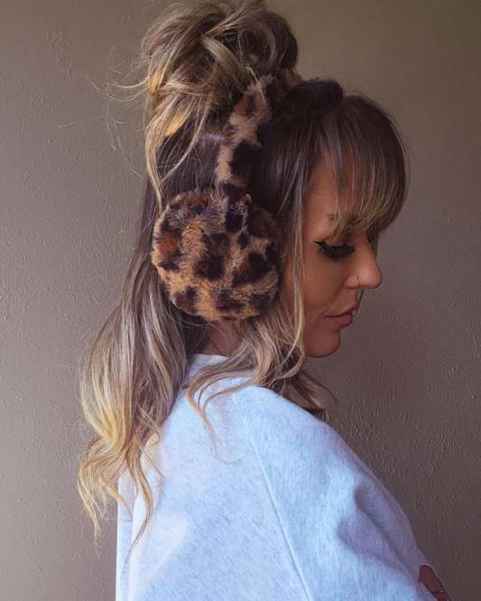 Fuzzy Tan Cheetah Earmuffs