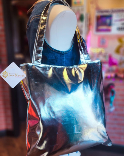 Silver Metallic Tote Bag