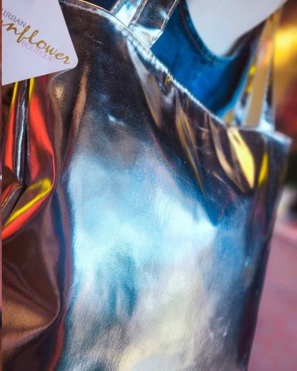 Silver Metallic Tote Bag