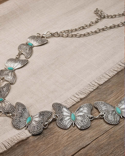 Silver Toned Turquoise Butterfly Chain Belt