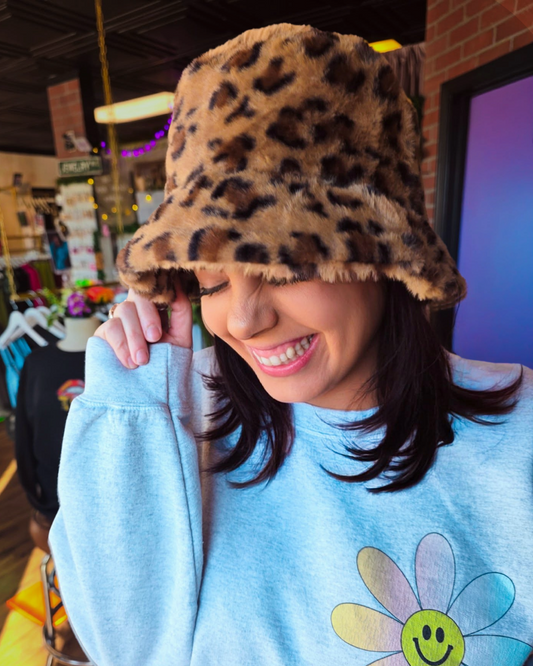 Fuzzy Cheetah Bucket Hat