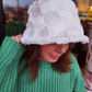 Fuzzy White Checkered Bucket Hat