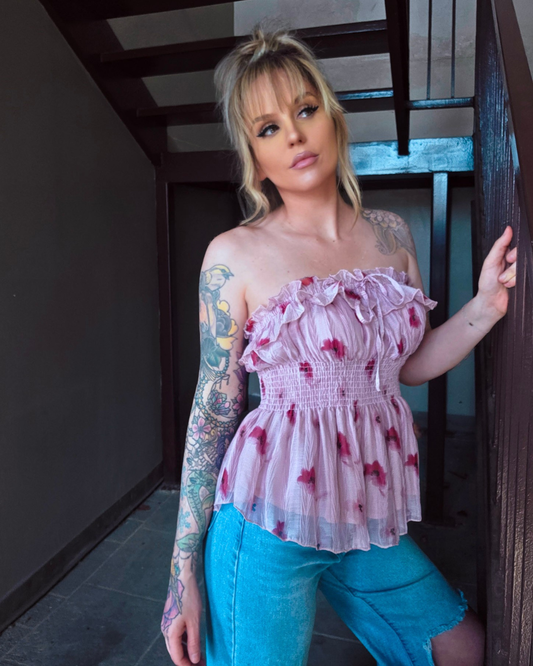 Rosy Daydream Ruffle Tube Top