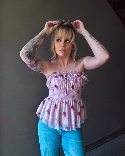 Rosy Daydream Ruffle Tube Top