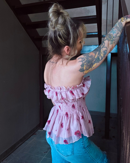 Rosy Daydream Ruffle Tube Top