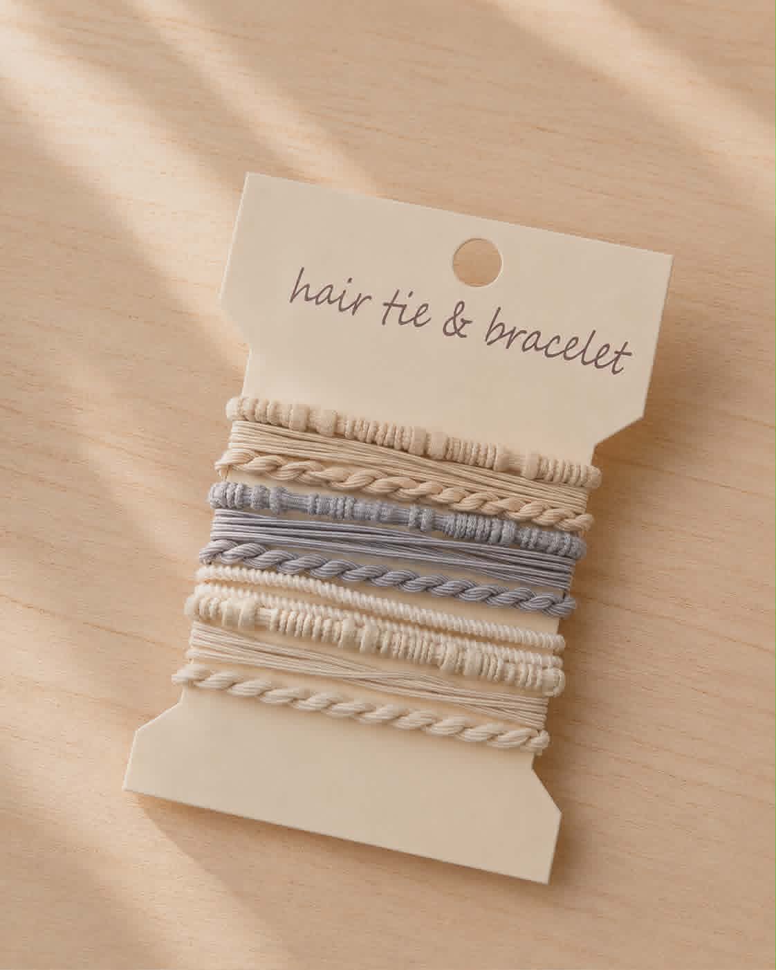 Dusty Blue and Neutral Boho Twist Hair Tie Bracelet Set