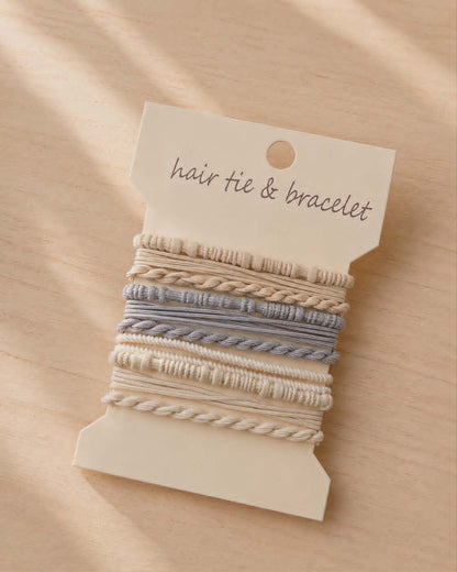 Dusty Blue and Neutral Boho Twist Hair Tie Bracelet Set