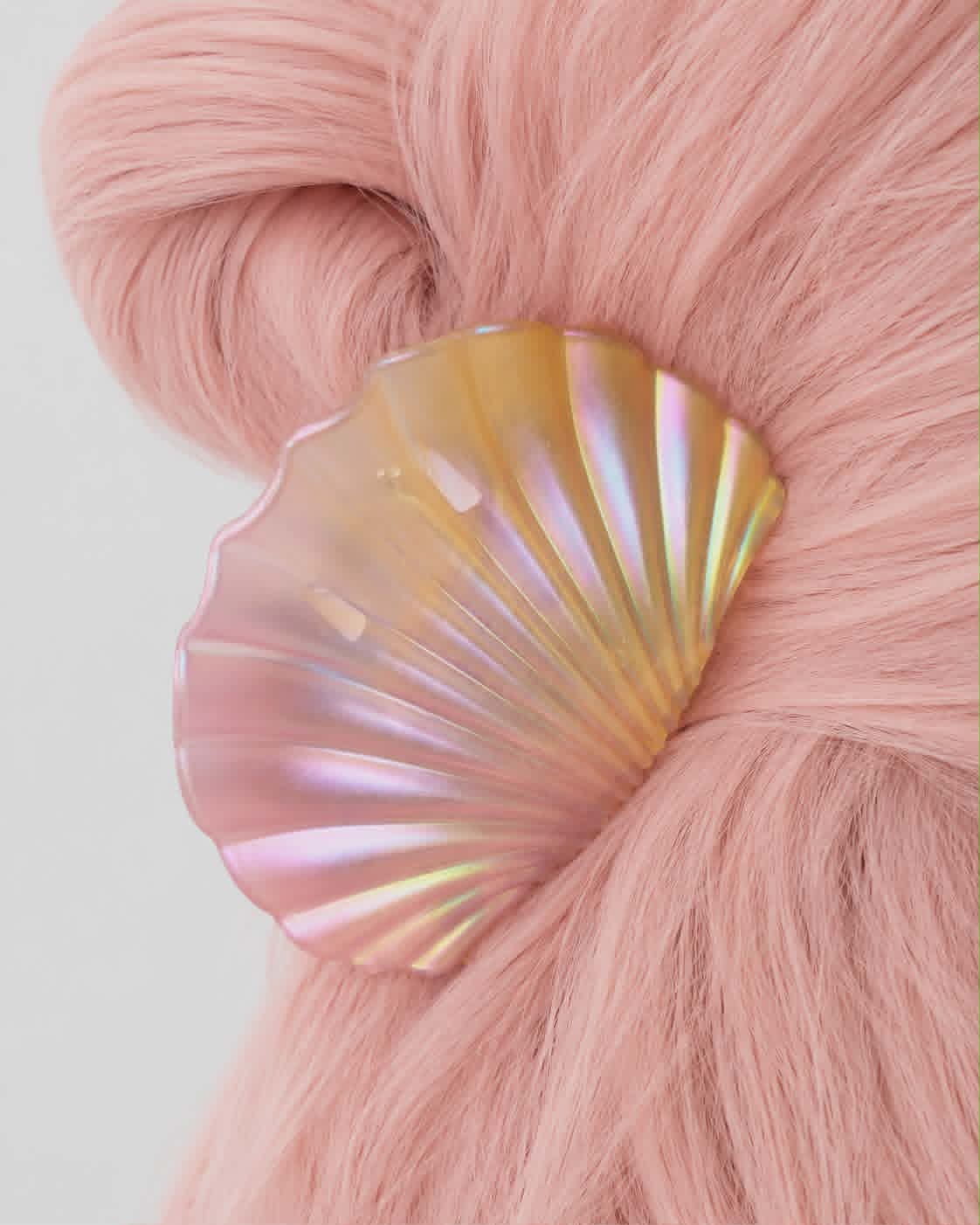 Large Pink and Yellow Iridescent Seashell Claw Clip