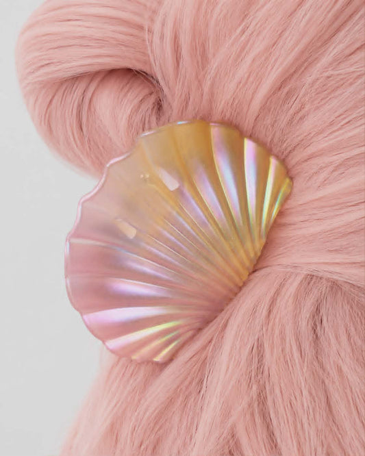Large Pink and Yellow Iridescent Seashell Claw Clip
