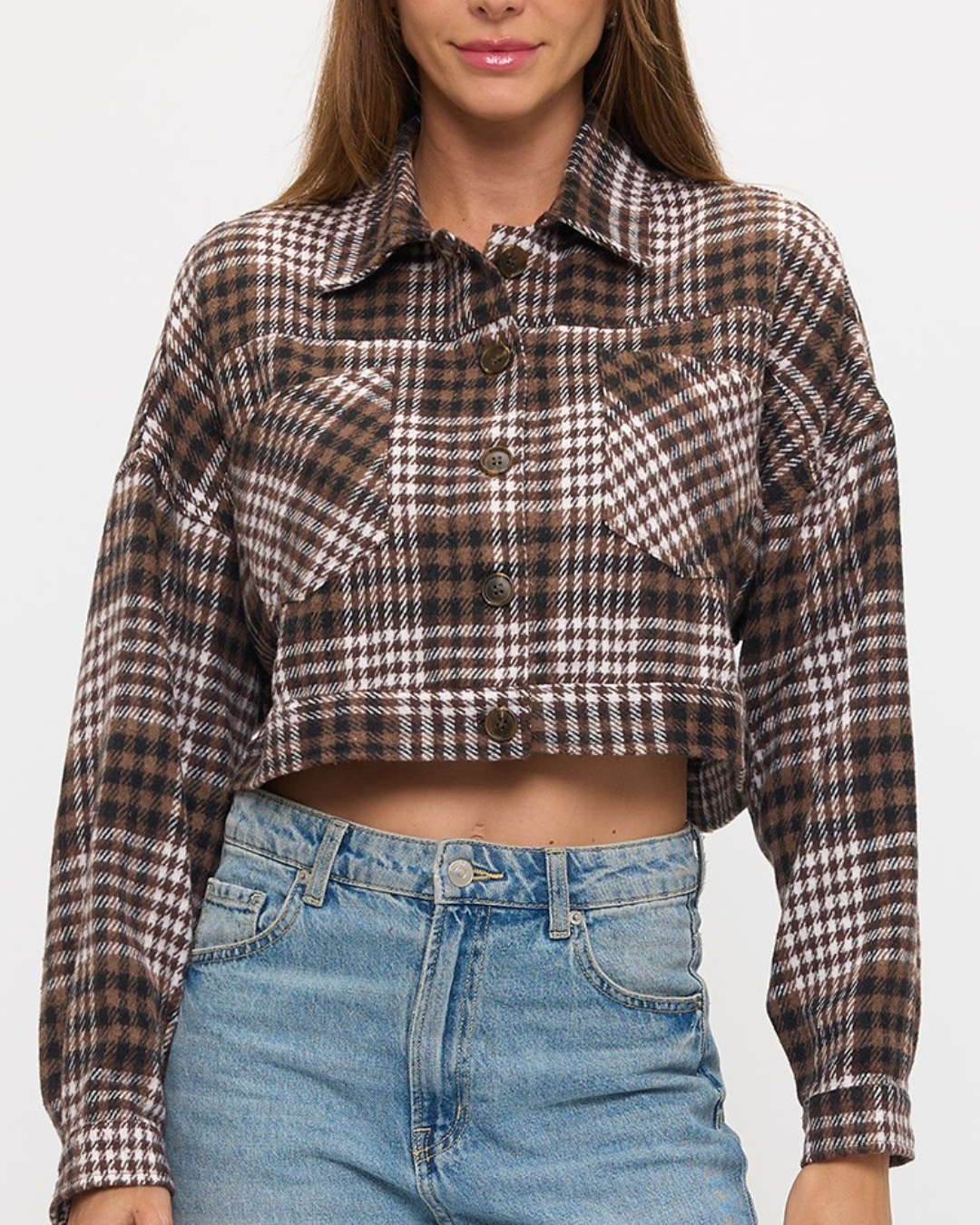 Coffee Run Cropped Plaid Shacket