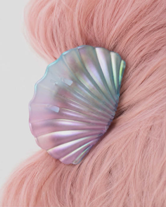 Large Purple and Mermaid Teal Iridescent Seashell Claw Clip