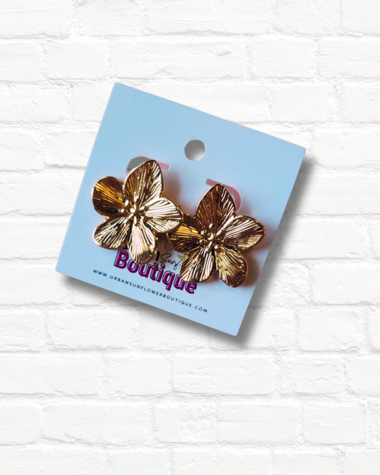 Gold Toned Hibiscus Flower Earrings