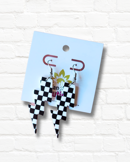 Checkered Lightning Bolt Earrings