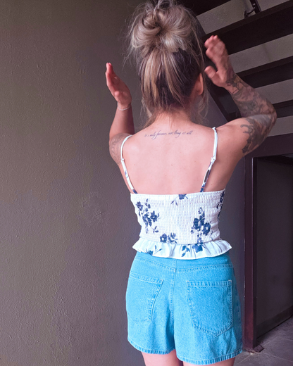Midnight Bloom Tie Front Top