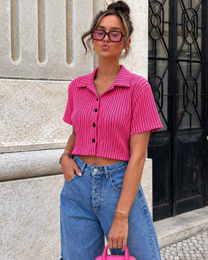 Pink Agenda Cropped Button Up