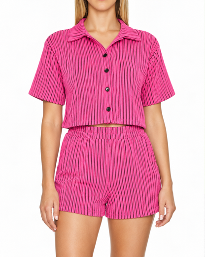 Pink Agenda Cropped Button Up