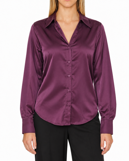 Mulberry Wine Satin Button Up