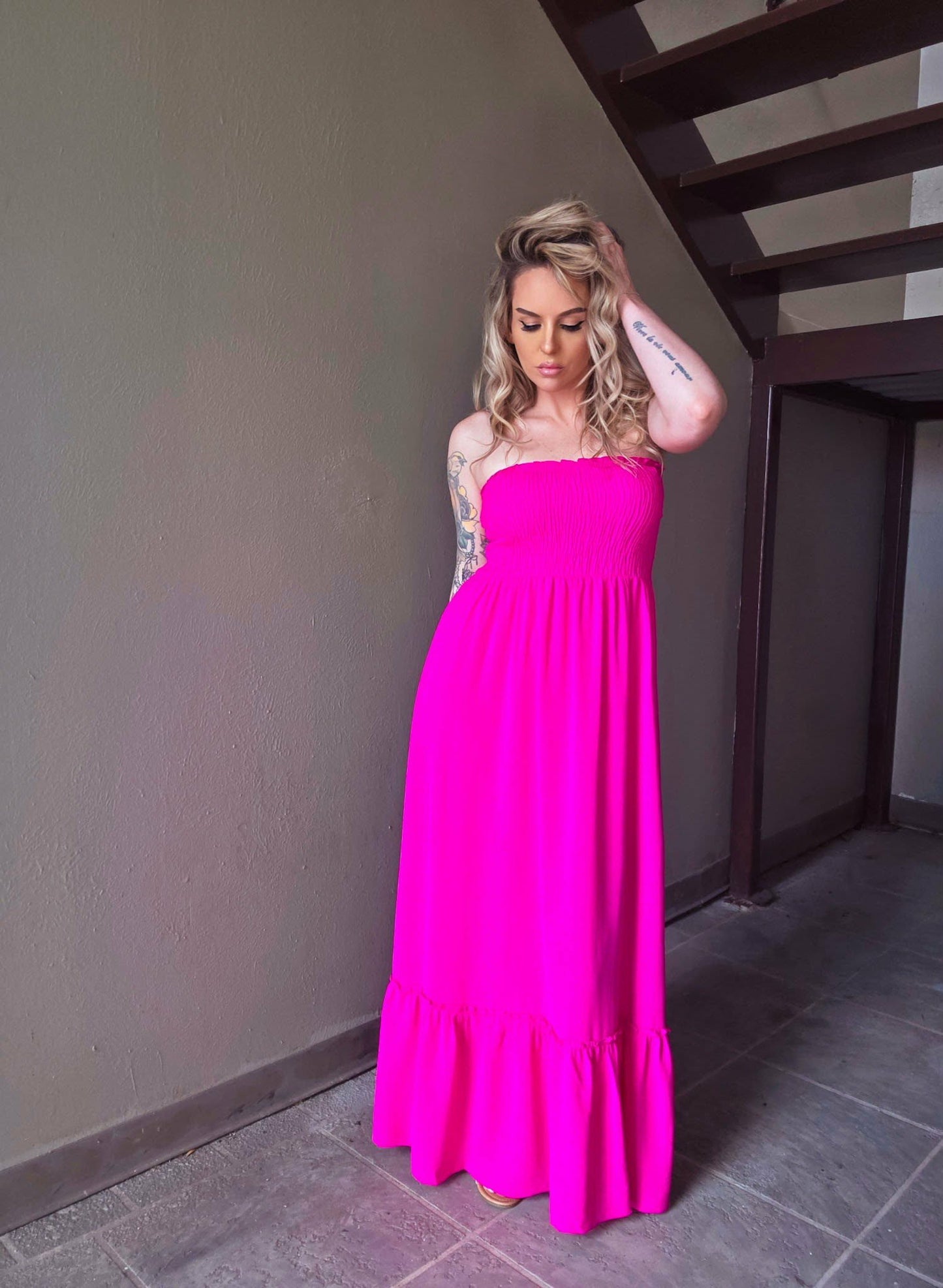 Pink Paradise Strapless Maxi Dress