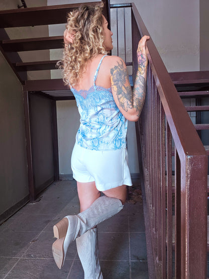 Dusty Blue Snake Print Slip Top