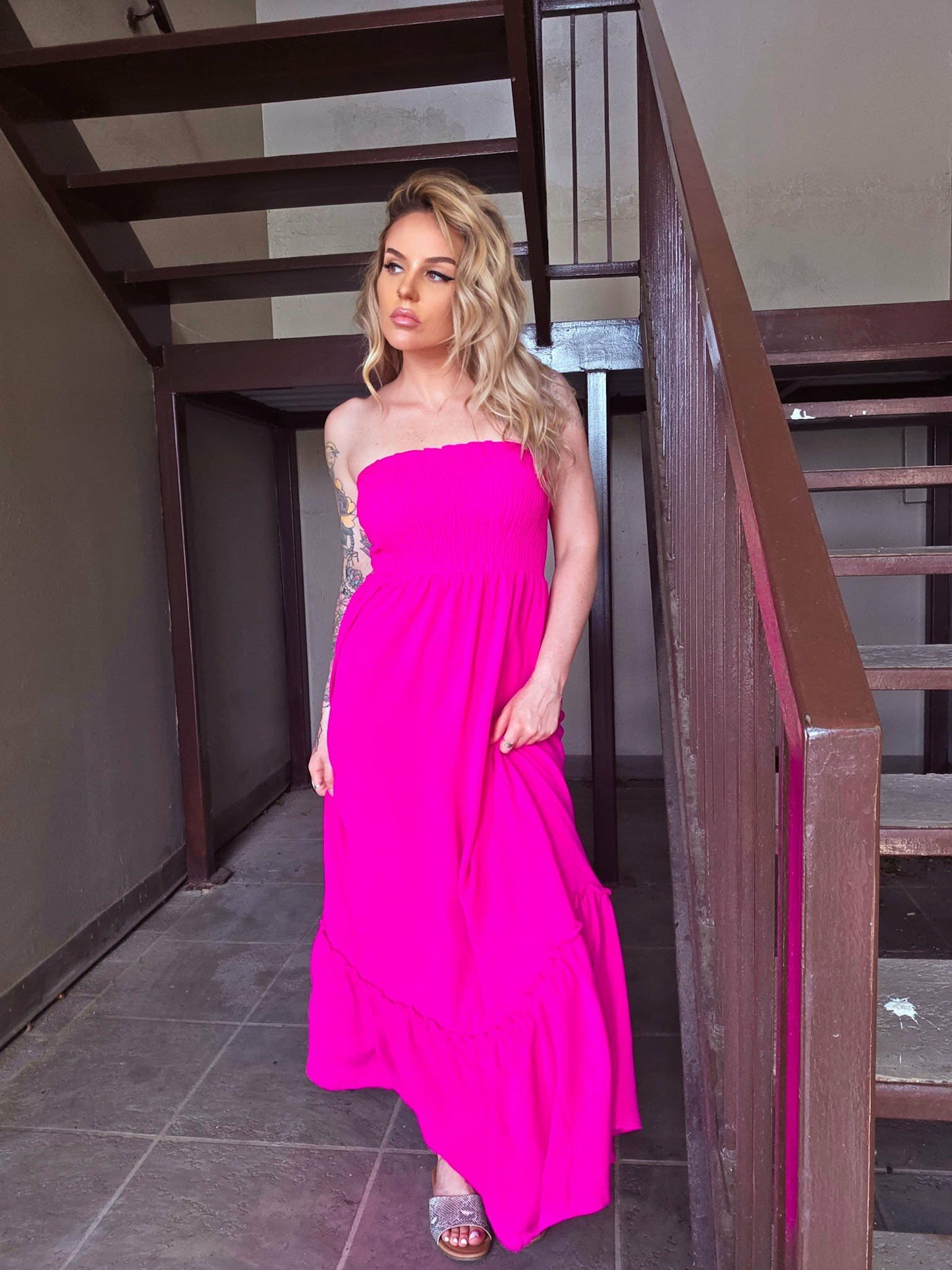 Pink Paradise Strapless Maxi Dress