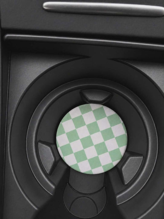 Green & White Checkered Car Coaster