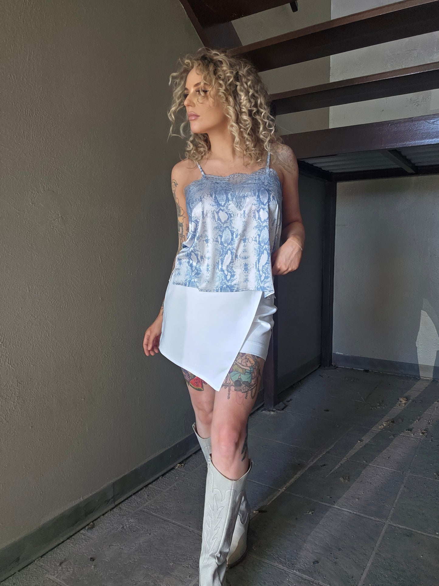 Dusty Blue Snake Print Slip Top