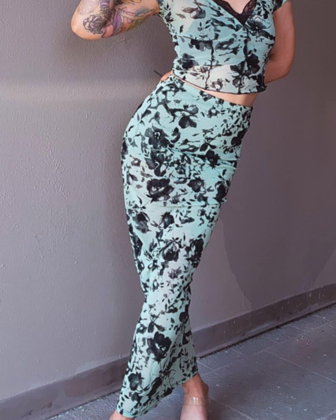 Sage Serenity Floral Skirt