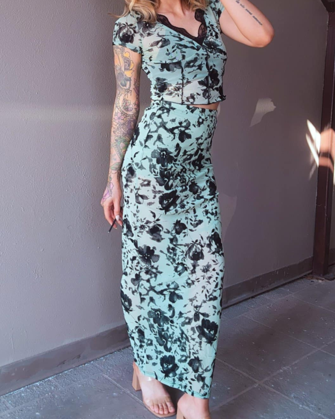 Sage Serenity Floral Skirt