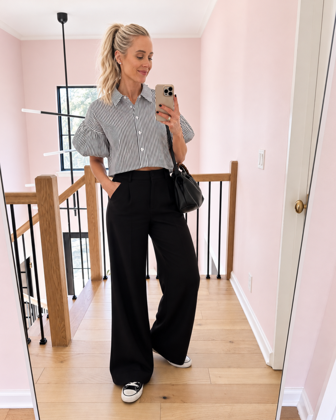 All Lined Up Striped Bubble Sleeve Top
