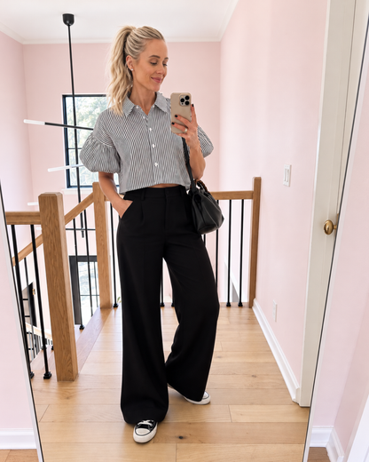 All Lined Up Striped Bubble Sleeve Top