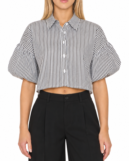 All Lined Up Striped Bubble Sleeve Top