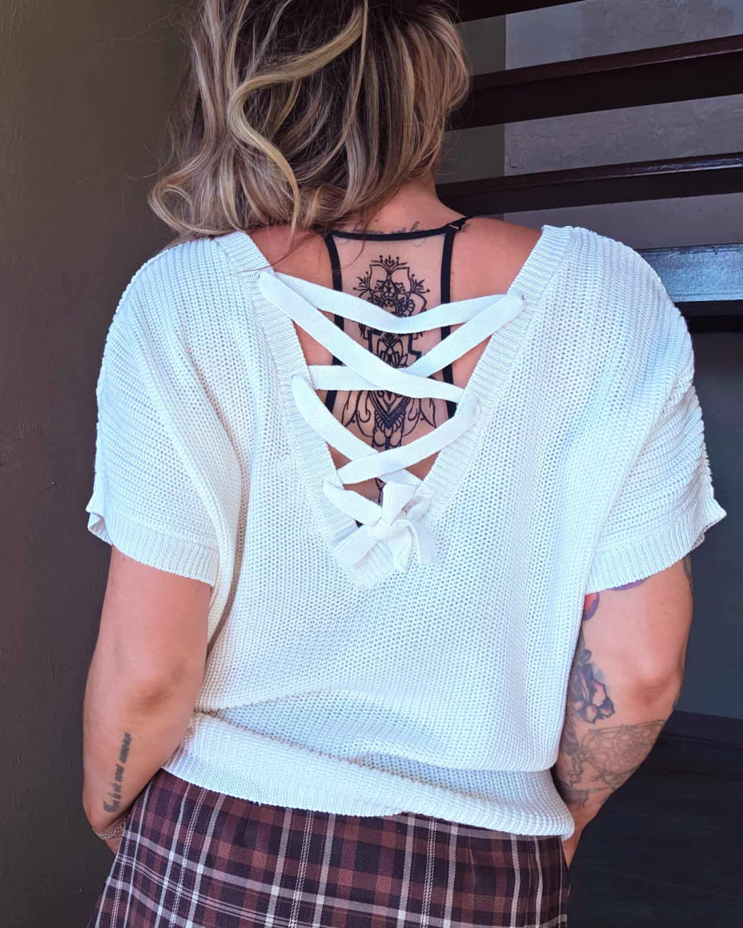 Ivory Embrace Lace-Up Top
