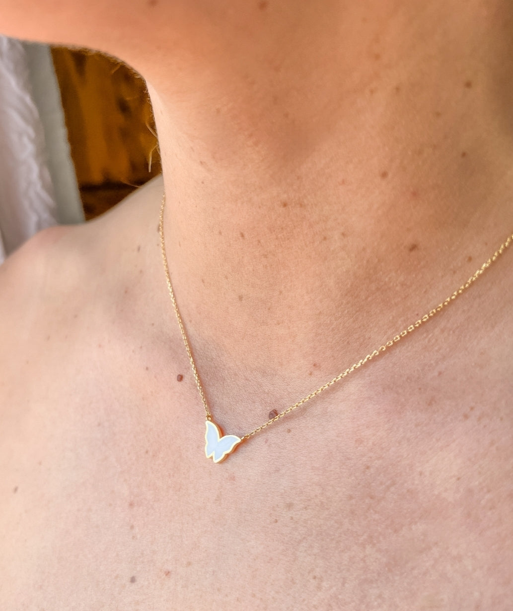 White Butterfly Gold Necklace