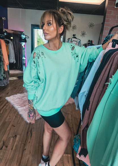 Trouble For You Distressed Oversized Sweater
