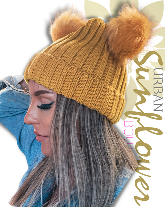 So What Mustard Double PomPom Beanie